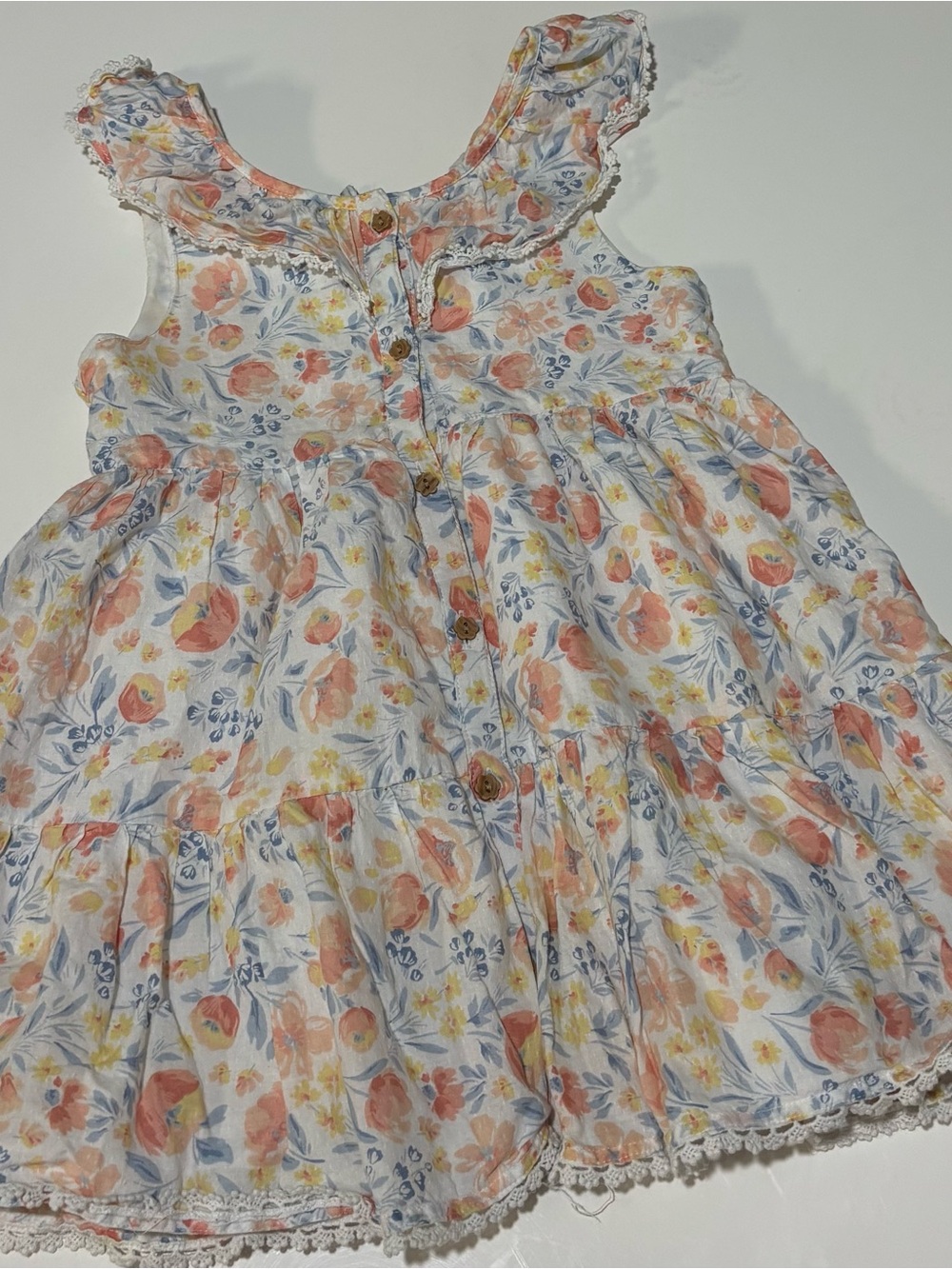 Tommy Bahama Girls Floral Button-Front Dress - White with Coral & Blue Accents